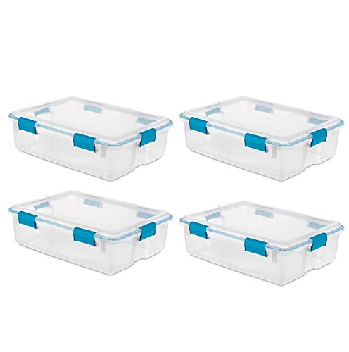 Sterilite 37 Qt Thin Gasket Box Clear Storage Bin Containers, 4-Pack | 19314304
