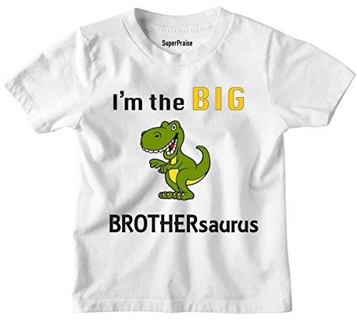 SUPERPRAISE Kids Big Brothersaurus Dinosaur T Rex Brother T Shirt White