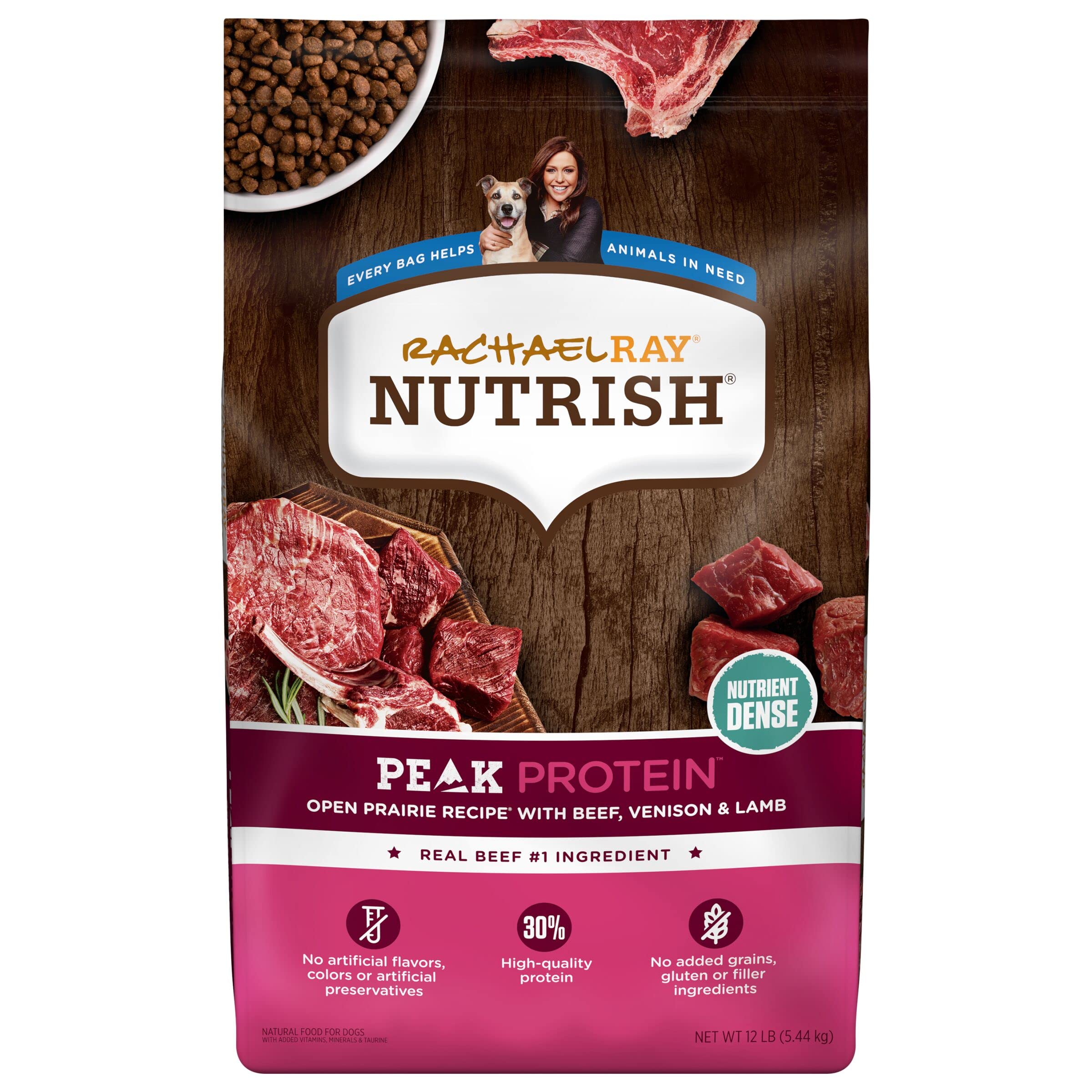 Rachael Ray Nutrish PEAK Natural Dry Dog Food, Open Prairie Recipe with Beef, Venison & Lamb, 12 Pounds, Grain Free (Packaging May Vary) Dry Food 12 Pound (Pack of 1)