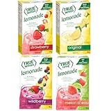 True Citrus True Lemon Lemonade Favourites Variety Pack, 4 Boxes of 10 Single-Serve Packets, Original, Strawberry, Wildberry & Watermelon Lemonade Drink Mix