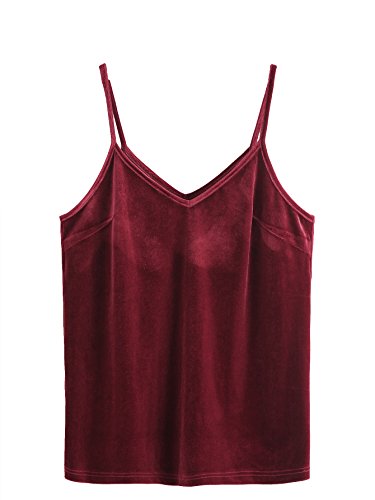 SheIn Women's Casual Basic Strappy Velvet V Neck Cami Tank Top - Brown - Medium
