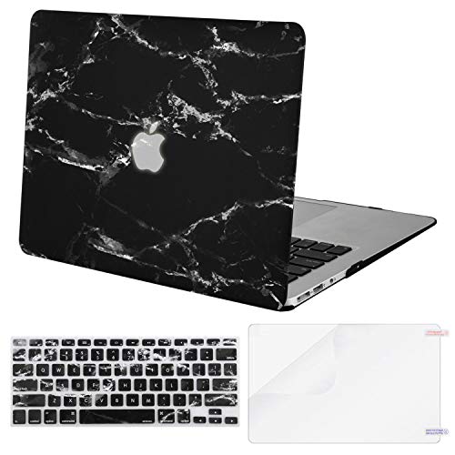 MOSISO MacBook Air 13 Case (A1369 & A1466, Older Version 2010-2017 Release), Plastic Pattern Hard Case&Keyboard Cover&Screen Protector Only Compatible with MacBook Air 13 Inch, Black Marble