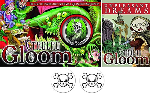 Cthulhu Gloom & Unpleasant Dreams Expansion Bundle Plus 2 Skull Buttons