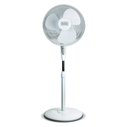 BLACK+DECKER 16" Stand Fan with Pedestal Base, Height Adjustable Pedestal Fan with Remote and Touch Control Panel, Free Standing Fan with 90-Degree Oscillating and 3-Speed Settings, White