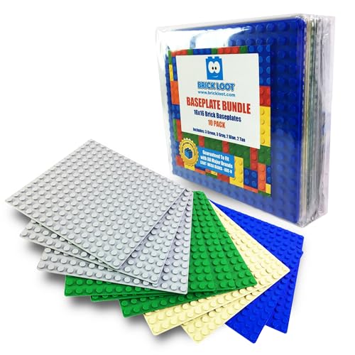 10 Pack Compatible 5 X 5 inches Baseplates 16 x 16 dots base plates - Variety Pack by Brick Loot