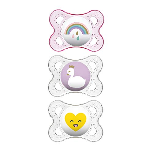 Book Cover MAM Pacifiers, Baby Pacifier 0-6 Months, Best Pacifier for Breastfed Babies, 'Clear' Design Collection, Girl, 3-Count