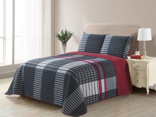 Book Cover All American Collection New 3pc Plaid Printed Reversible Bedspread/Quilt Set (King/Cal King Size)