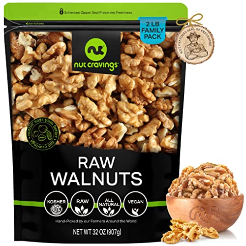 Book Cover Nut Cravings - Raw Walnuts Halves & Pieces, Unsalted, Shelled, Superior to Organic (32oz - 2 LB) Bulk Nuts Packed Fresh in Resealable Bag - Healthy Protein Snack, All Natural, Keto, Vegan, Kosher