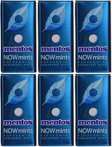 Book Cover Mentos Now Mints - Peppermint - Sugar Free - Net Wt. 1.09 OZ (31 g) Per Tin - Pack of 6 Tins