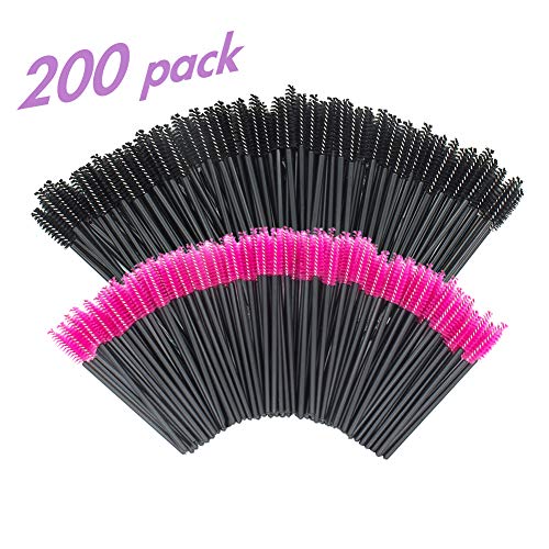Book Cover GoWorth 200 PCS Disposable Eyelash Mascara Brushes Makeup Brush Wands Applicator Makeup Kits(Rose Red & Black)