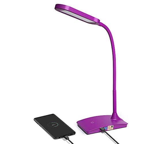 Book Cover Purple Desk Lamp for Home Office - Super Bright Small Desk Lamp with USB Charging Port, a Perfect LED Desk Light as Study Lamp, Bedside Reading Lights