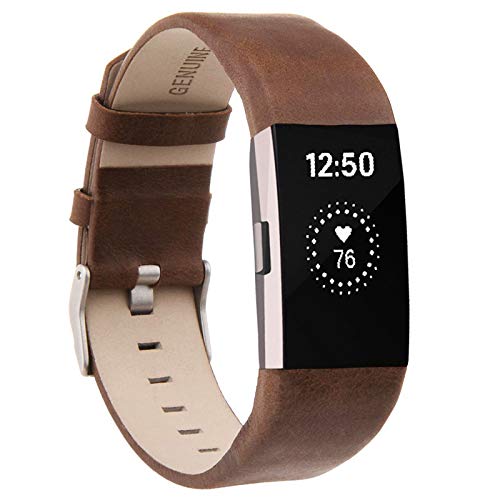 Book Cover Compatible for Fitbit Charge 2 Bands, VOMA Genuine Leather Replacement Wristbands Bands for Fitbit Charge 2 HR Women Men Chocolate Brown