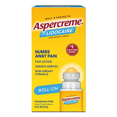 Aspercreme Odor Free Max Strength Lidocaine Pain Relief Liquid With Roll-On No Mess Applicator, 2.5 oz. 2pk