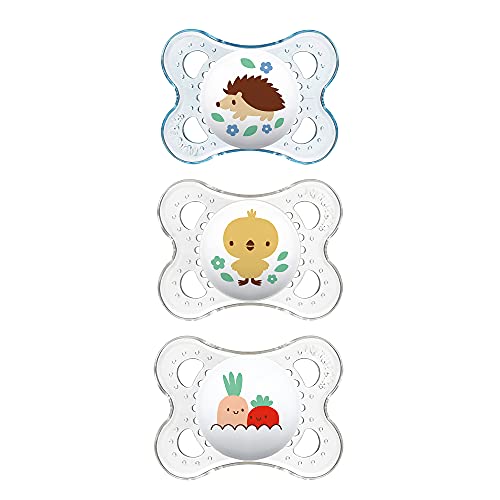 Book Cover MAM Clear Collection Pacifiers Value Pack (3 Pack), MAM Pacifier 0-6 Months, Baby Pacifiers, Baby Boy, Best Pacifier for Breastfed Babies, Designs May Vary
