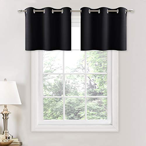 NICETOWN Small Kitchen Window Curtains Valances - Thermal Insulated Home Decor Blackout Grommet Tier Curtains Drapes for Basement Window (Black, 42 inches W by 18 inches L,2 PCs)