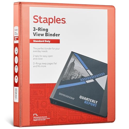 Staples 82654 Standard 1-Inch 3-Ring View Binder Orange (26436-Cc)