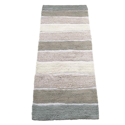 Chardin home Cordural Stripe Bath Runner, Gray/Beige with Latex Spray Non-Skid Backing, 24" W x 60'' L
