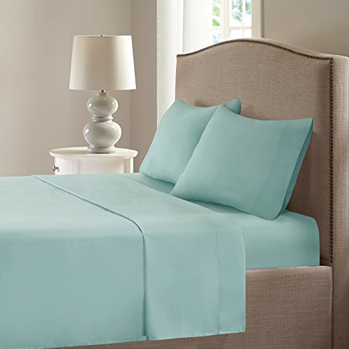 Book Cover Comfort Spaces Coolmax Moisture Wicking Bed Cooling Sheets for Night Sweats, Queen, Aqua