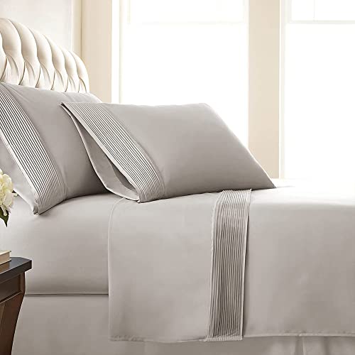 Book Cover SouthShore Fine Living Vilano Pleats, 4-Piece, 21-Inch Extra Deep Pocket Sheet Set, Queen Sheets Set with Flat Sheets and Pillowcase, Easy Care and Shrinkage-Free Deep Pocket Sheets, Sheet Set, Bone