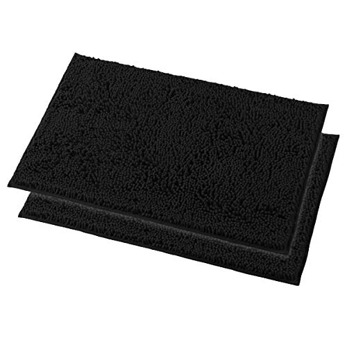 Book Cover MAYSHINE 2 Pieces 20x31 Inches Non-Slip Bathroom Rug Shag Shower Mat Machine-Washable Bath Mats with Water Absorbent Soft Microfibers of - Black