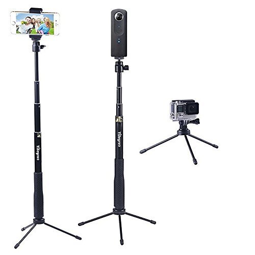 YiSeyruo Selfie Stick Extendable Monopod with Tripod Stand for GoPro Hero 5/4/3+/3/2/1/Session, Samsung Gear 360,4K Action Camera, Ricoh Theta S, Olympus, M15 Camera, 360fly 4K, YI 4K and Cell Phones