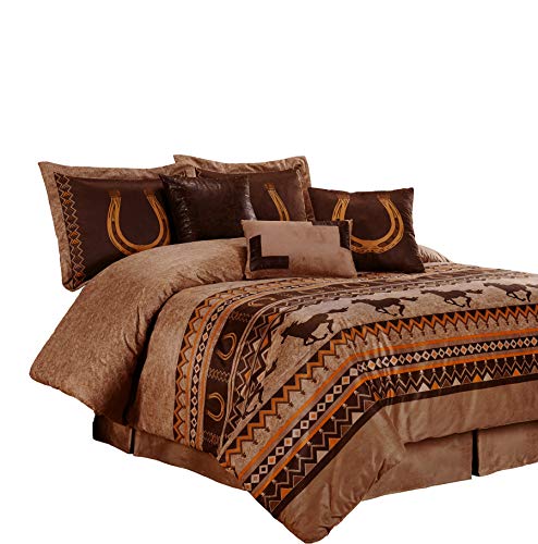 Chezmoi Collection Sedona 7-Piece Southwestern Wild Horses Microsuede Bedding Comforter Set (Full)