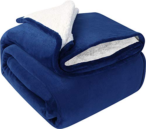 Book Cover Utopia Bedding Sherpa Bed Blanket King Size Navy 480GSM Plush Blanket Fleece Reversible Blanket for Bed and Couch