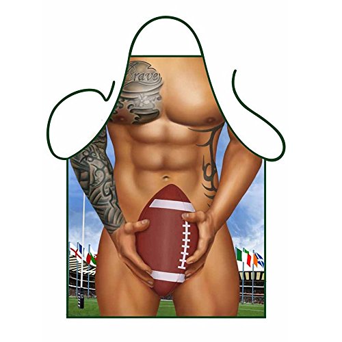 OMG_Shop Mens Womens Novelty Gift Funny BBQ Apron Sexy Football Cooking Kitchen Apron Kit
