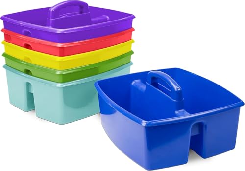 Storex 2-Compartment Large Caddy – Multipurpose Classroom Organizer with Handle, Assorted Colors, 6-Pack (00948E06C)