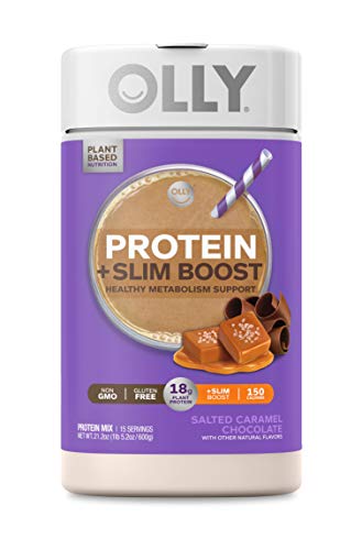 OLLY Protein + Slim Boost, Protein Powder, 21.2 oz (15 Servings), Salted Caramel Chocolate, 18g Plant Protein, Vegan