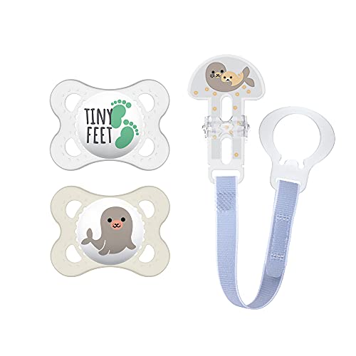 Book Cover MAM Pacifier and MAM Pacifier Clip Value Pack (2 Pacifiers & 1 Clip), Pacifiers 0-6 Months, Unisex Baby Pacifier Animals Design, Baby Pacifier Clips
