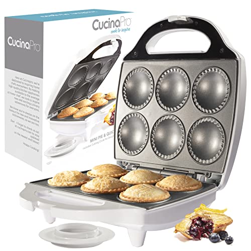 Mini Pie & Quiche Maker- Electric Baker Cooks 6 Small Quiches or Pies in Minutes- Dough Cutting Circle Easy Measurement- Better than Tin Pans- Baking Dessert Gift for Her, Mothers Day Brunch Must Have