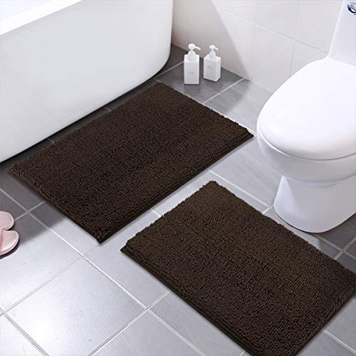 Mayshine 2 Piece 20x32 inch Non-slip Bathroom Rug Shag Shower Mat Machine-washable Bath mats with Water Absorbent Soft Microfibers of - Cream White