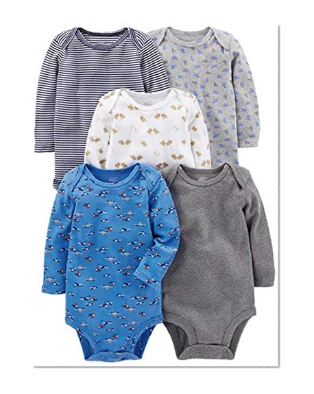 Book Cover Simple Joys by Carter's Baby Boys 5-Pack Long-Sleeve Bodysuit, Blue/Grey, 0-3 Months