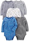 Simple Joys by Carter's Baby Boys 5-Pack Long-Sleeve Bodysuit, Blue/Grey, 0-3 Months