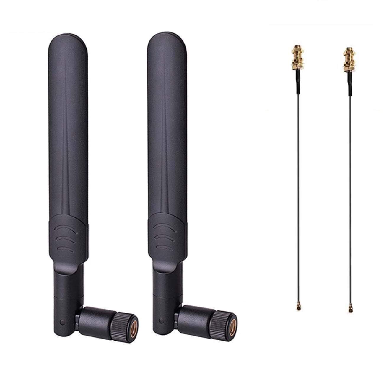 HUACAM HCM82 2X 8dBi 2.4GHz 5GHz 5.8GHz Dual Band Wireless Network WiFi RP SMA Male Antenna+2x15CM U.FL/IPEX to RP SMA Female Pigtail Cable