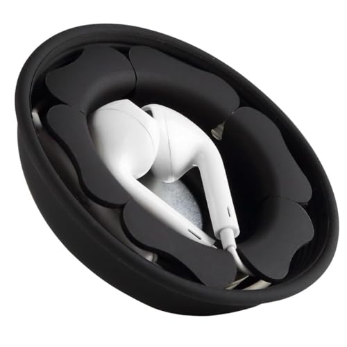 Earbud Holder Case Earphone Organizer Storage, MAIRUI Headphone Cable Management Cord Wrap Keeper Silicone Magnetic Tangle Free Winder (Black)