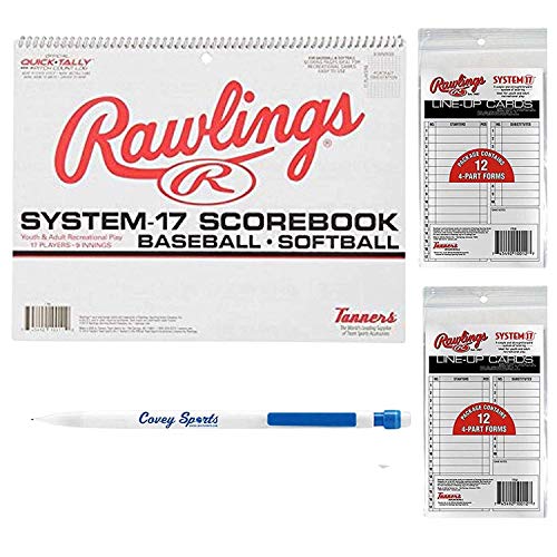 Rawlings Baseball Softball Scorekeeper Scorebook - Bundled with Lineup Cards and Covey Sports Pencil