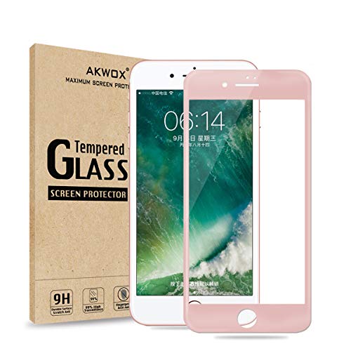 (Pack of 2) Screen Protector for iPhone 7 8, Akwox Full Cover iPhone 7 8 Tempered Glass Screen Protector with ABS Curved Edge Frame, Anti-Fingerprint HD Screen Protector for iPhone 7 8(Rose gold)