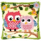 Beyond Your Thoughts DIY Latch Hook Kits Cute Yellow Owl Panda Pillow Cover Pattern Printed Crochet Needlework Crafts for Kids Adults and Beginners Family Decoration 16.5 * 16.5 in BZ644