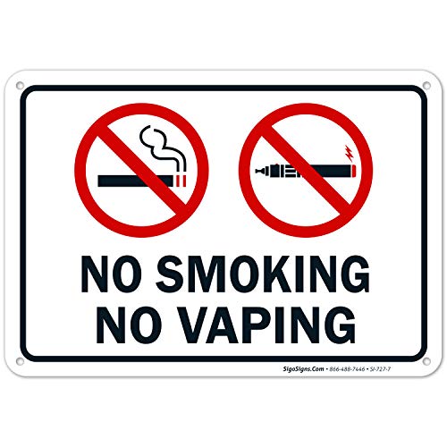 No Smoking No Vaping Sign, 10x7 Inches, Rust Free .040 Aluminum, Fade Resistant, Made in USA