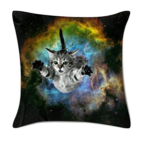 Book Cover LIULIUS 18 Inch Galaxy Space Cat Mini Design Polyester Pillow Cover Soft Square Throw Pillowcase