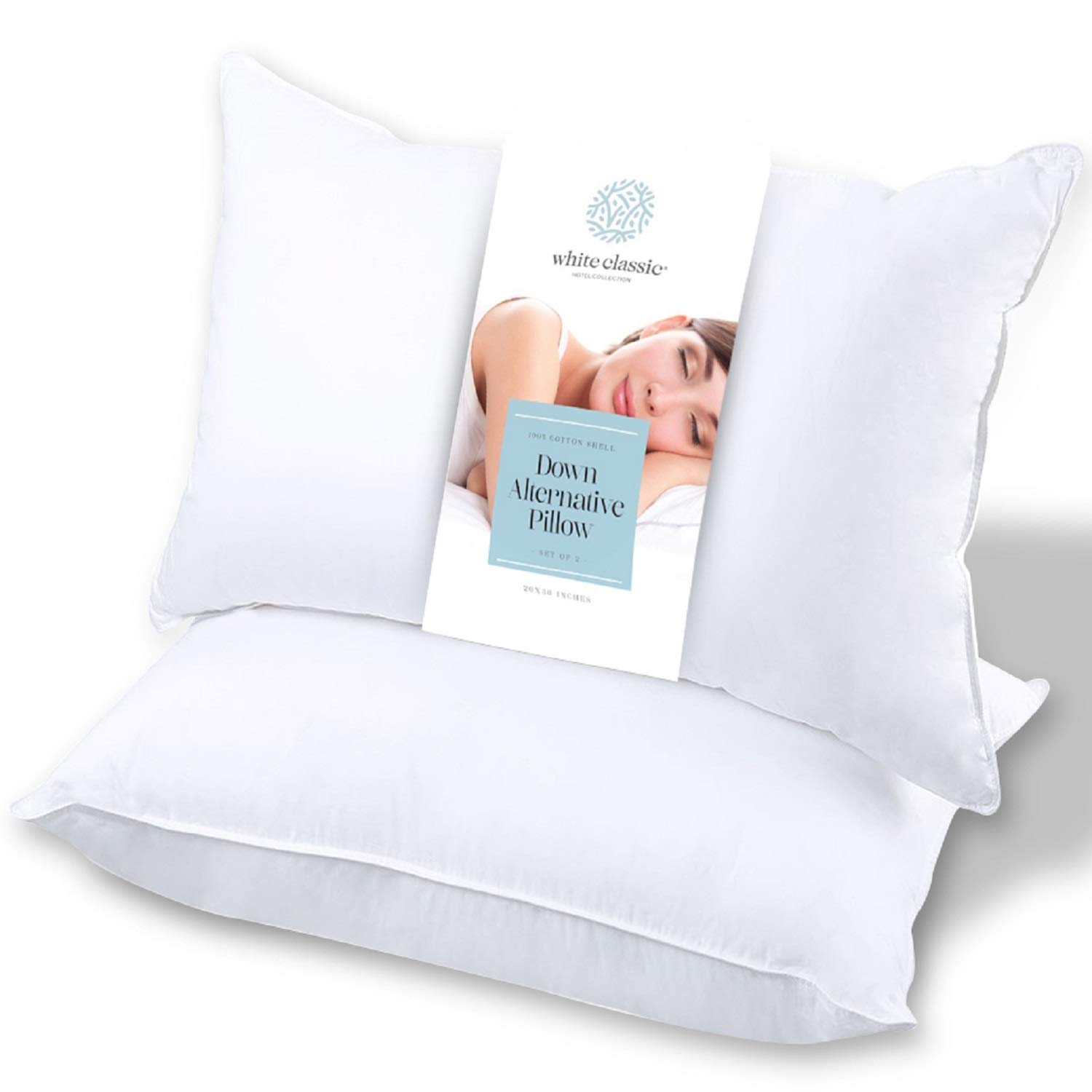 Book Cover White Classic Bed Pillows for Sleeping 2 Pack, Pillow Standard Size Side Sleeper Set, Down Alternative Luxury Hotel Soft Pillow 28x20 Inches Standard (Pack of 2)