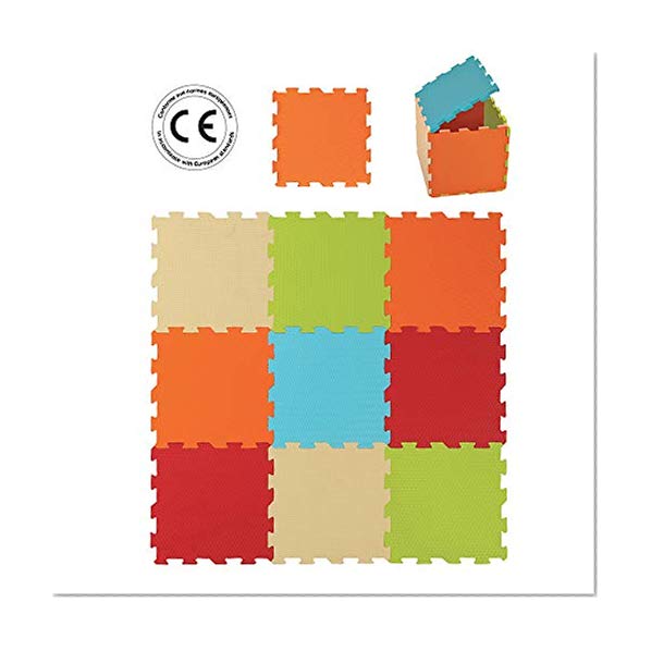 LUDI – Tapis de sol épais pour l’éveil de bébé – 10004 - puzzle géant – dès la naissance – lot de 9 dalles en mousse aux couleurs douces.