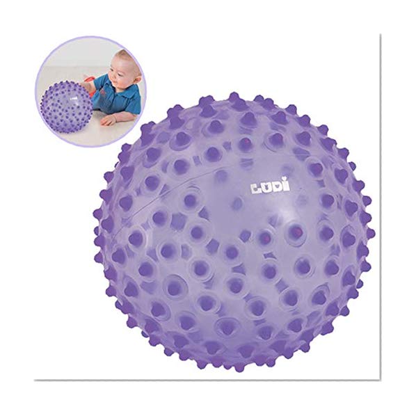 LUDI - Balle sensorielle violette pour l'éveil de bébé. Adaptée aux enfants dès 6 mois. Gros picots tendre faciles à mordiller. Balle de jeu ou de massage.  Diamètre : 20 cm - réf. 30017