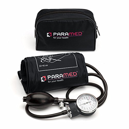 Professional Manual Blood Pressure Cuff - Aneroid Sphygmomanometer with Durable Carrying Case by Paramed - Lifetime Calibration for Accurate Readings - Black