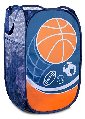 Book Cover Mesh Popup Laundry Hamper - Portable, Durable Handles, Collapsible for Storage and Easy to Open. Folding Pop-Up Clothes Hampers are Great for The Kids Room, College Dorm or Travel. (Sports)