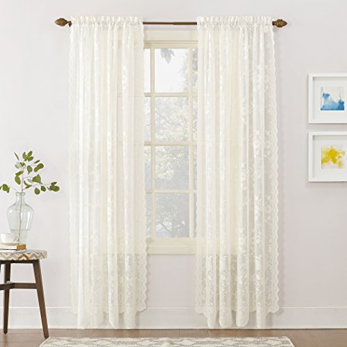 No. 918 48941 Alison Floral Lace Sheer Rod Pocket Curtain Panel, 58" x 72", Ivory
