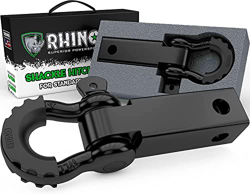 Rhino USA Shackle Hitch Receiver (Fits 2" Receivers) Best Towing Accessories for Trucks, Jeep, Toyota & More - Connect Your Rhino Tow Strap for Vehicle Recovery, Mounts to 2" Receiver Hitches