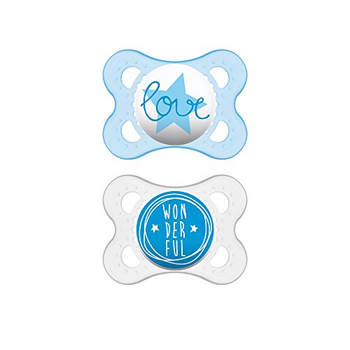 MAM Pacifiers, Baby Pacifier 0-6 Months, Best Pacifier for Breastfed Babies, 'Attitude' Design Collection, Boy, 2-Count